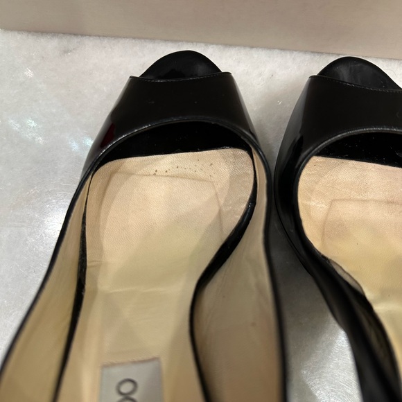 Jimmy Choo Crown Patent Black Leather Peep Toe Heel - Picture 9 of 13